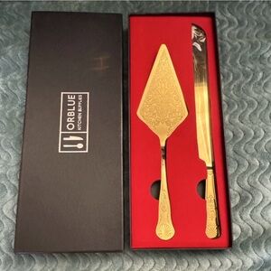 Orblue Gold Cake Server and Knife Set